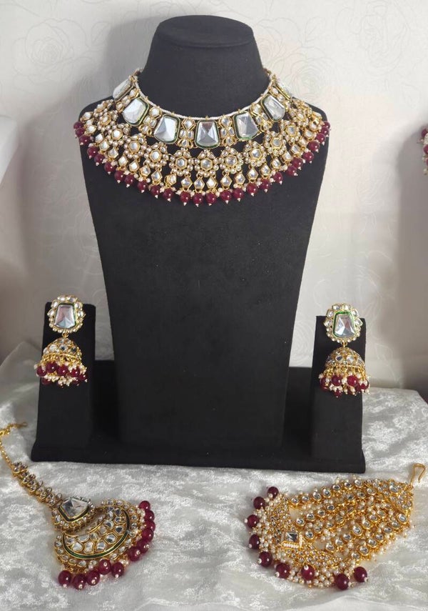 Kundan Anjini set - Red
