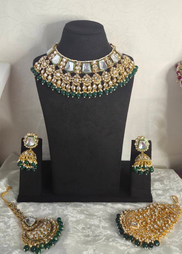 Kundan Anjini set - Green