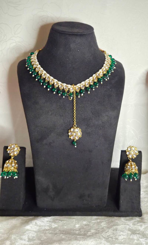 Kundan Set Heermaliya - Green