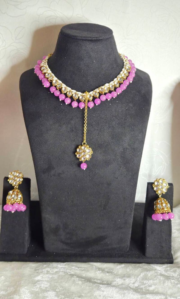 Kundan Set Heermaliya - Fucshia