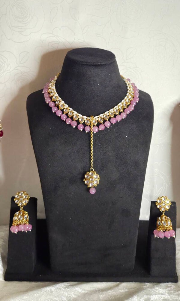 Kundan Set Heermaliya - Baby Pink