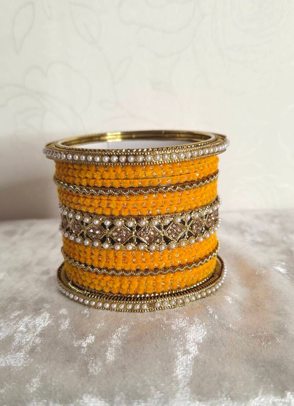 Velvet Chooriya set - Yellow