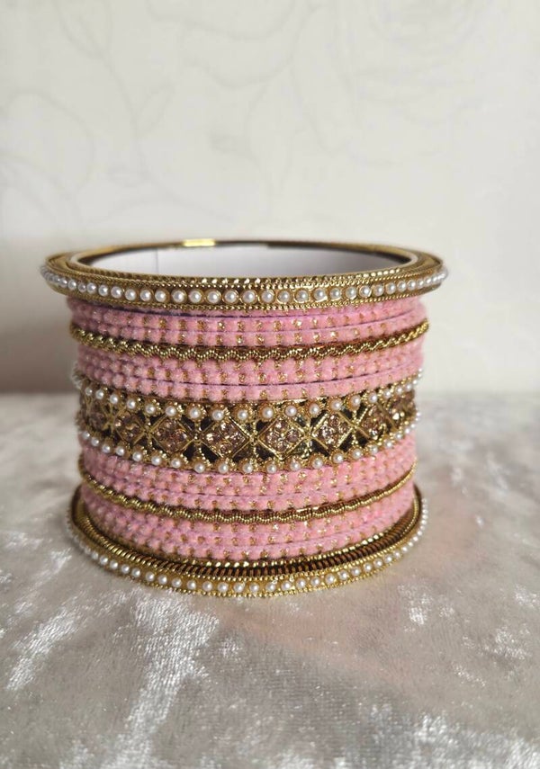 Velvet Chooriya set - Baby Pink