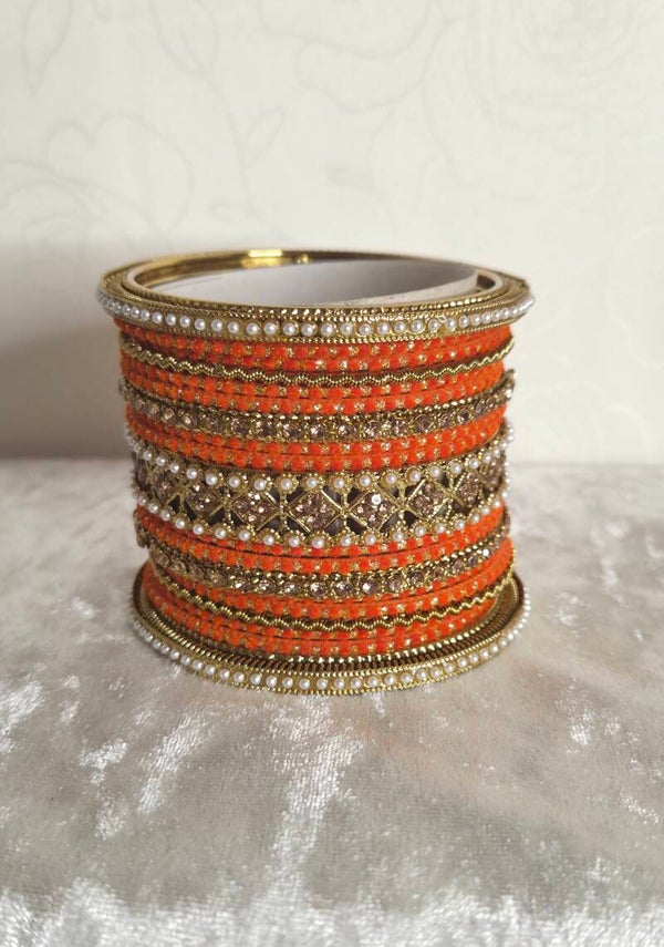 Velvet Chooriya set - Orange