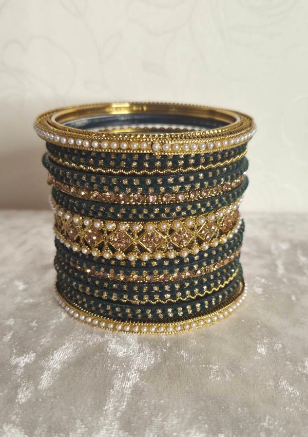 Velvet Chooriya set - Dark Green