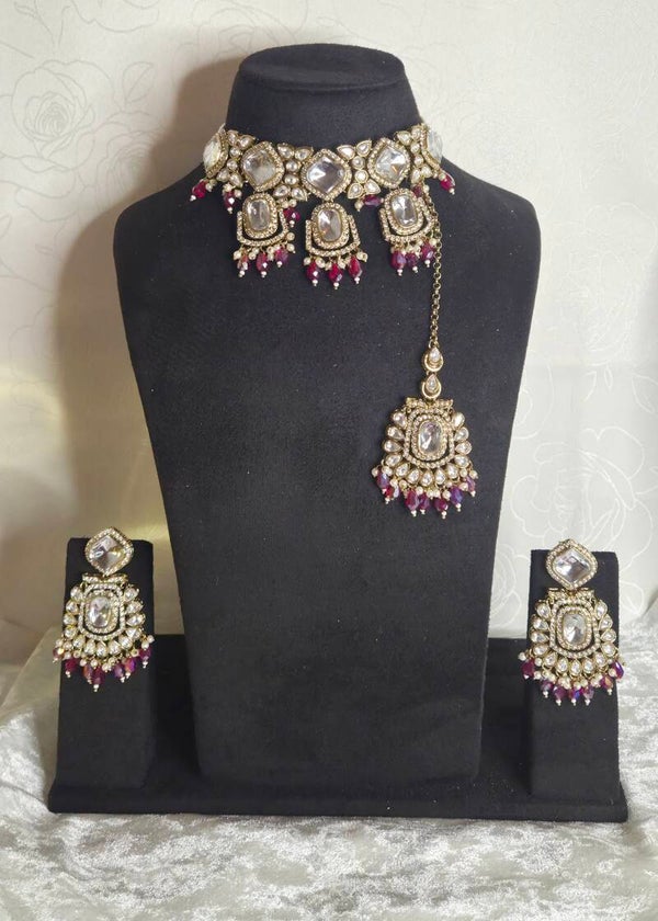 Shanaya Kundan set - Mehroon