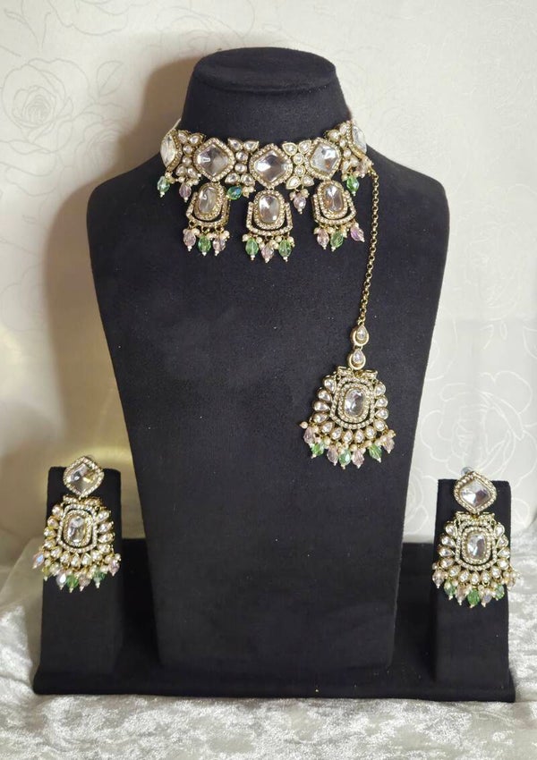 Shanaya Kundan set - Mint/Pink combo