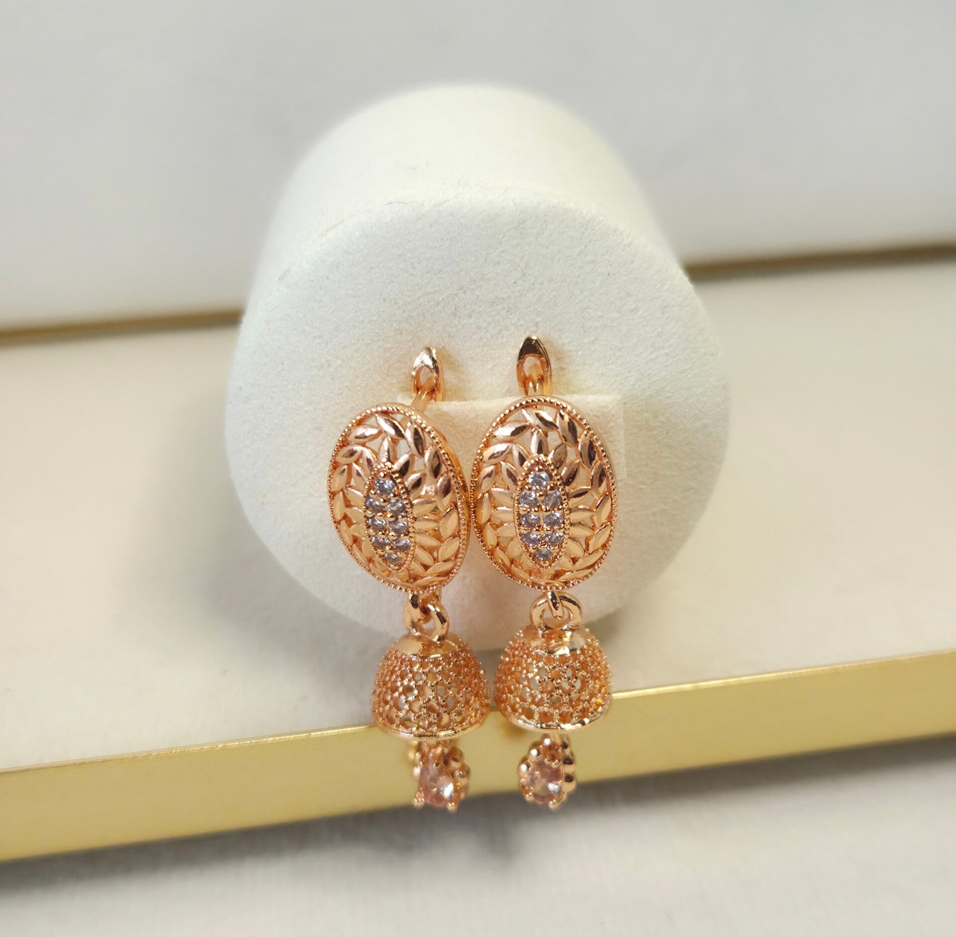 Mini Gold plate jhumki - Champagne