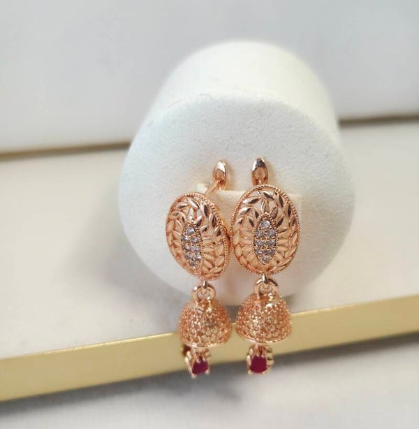 Mini Gold plate jhumki - Ruby red