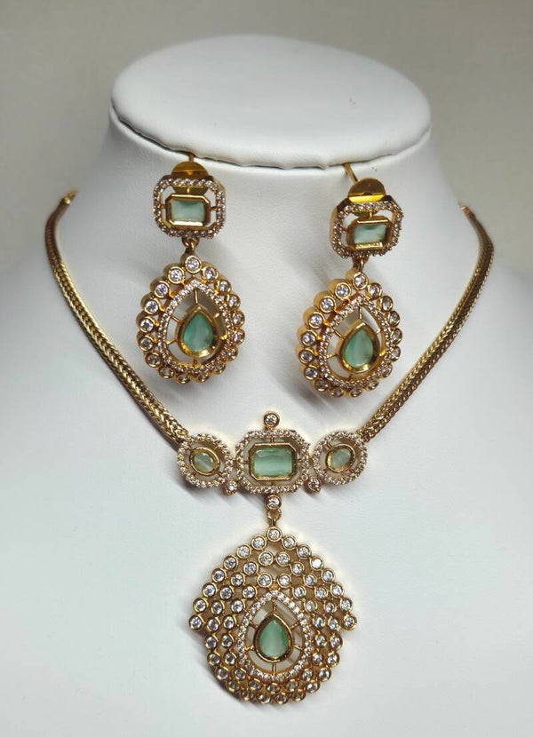 3 delig Kundan set - Mint