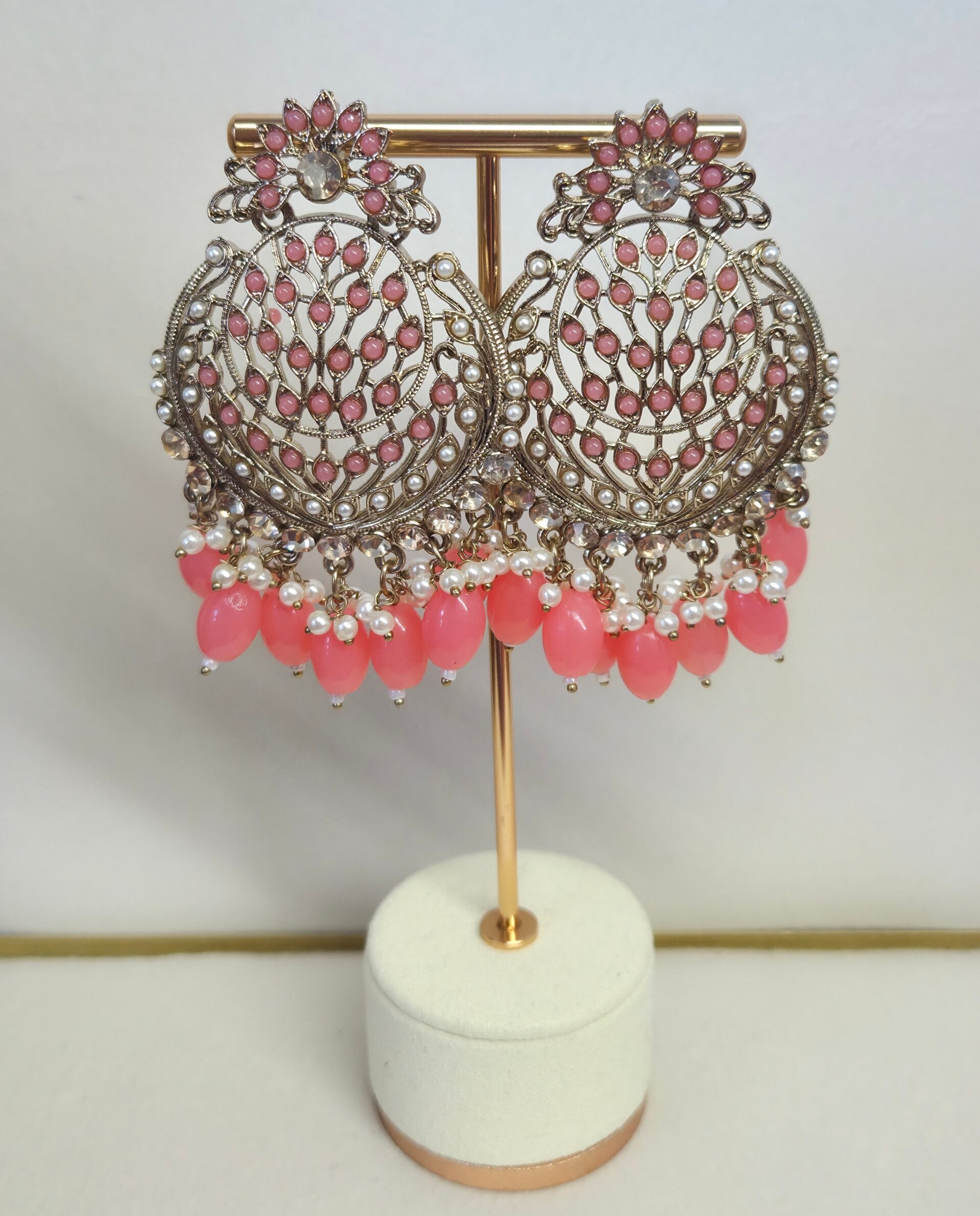 AD Polki Chandbaliya - Coral Pink