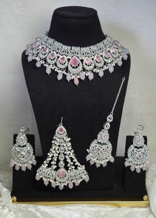 AD Jhoomer set silver - Pink