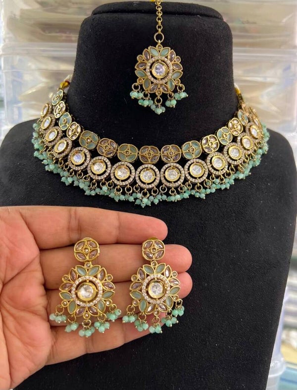 AD Polki Set - Mint