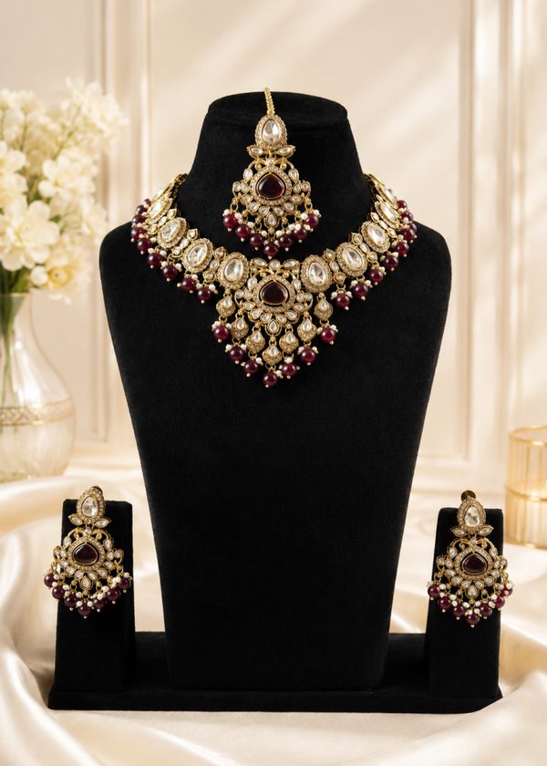 Kundan Brass Stone - Bordeaux