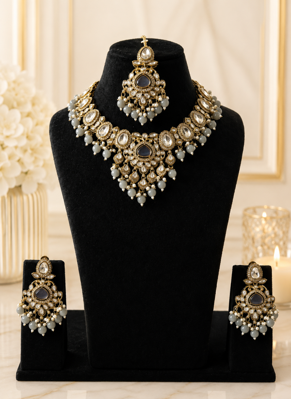 Kundan Brass Stone - Dusty Grey