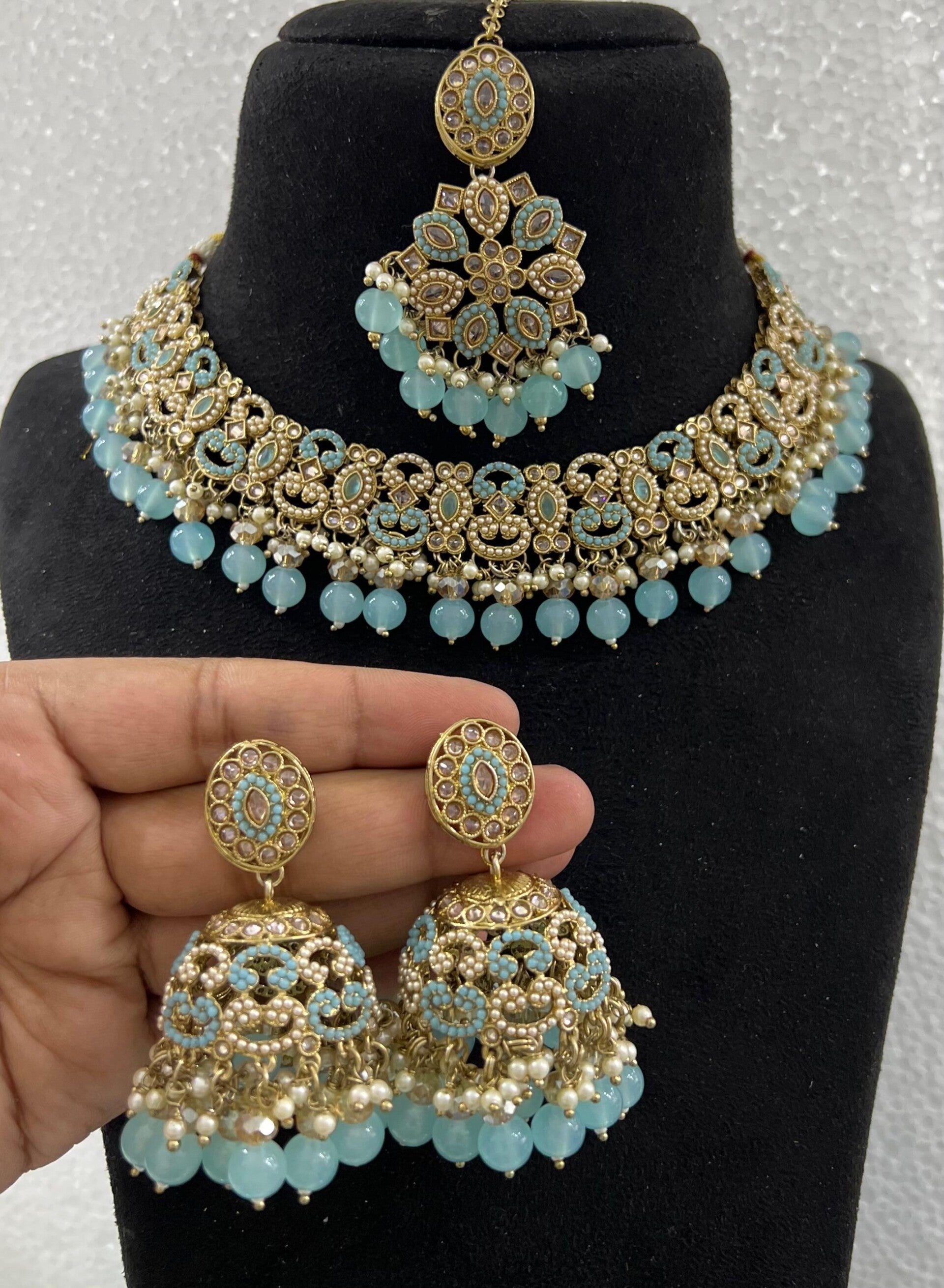AD Polki Set - Baby Blue