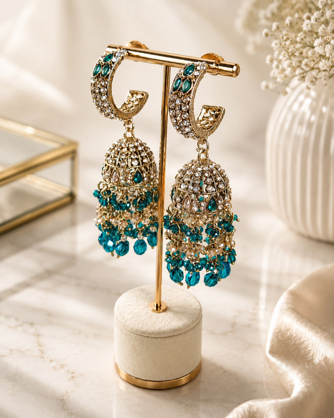AD Jhumka - Aqua blue