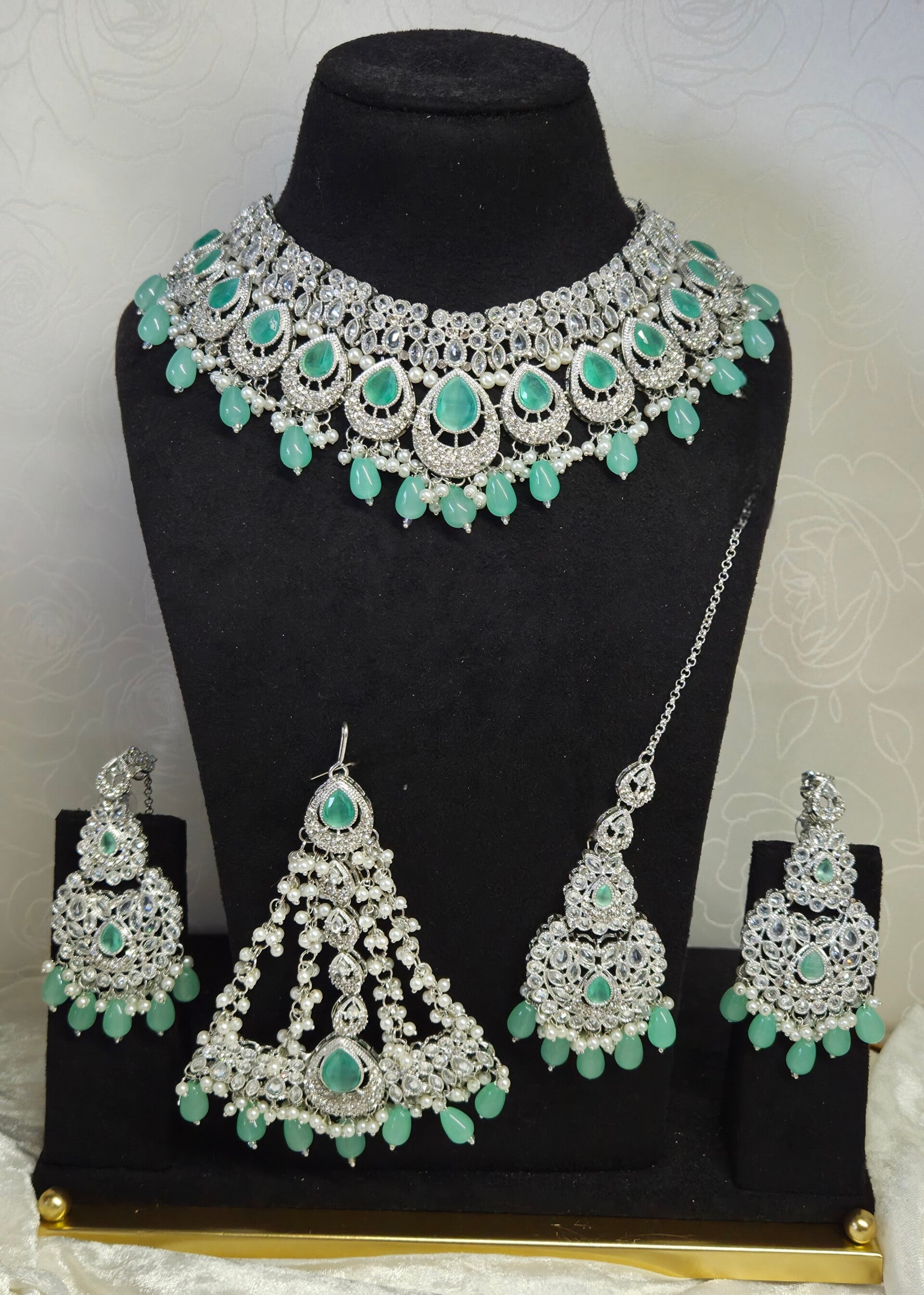 AD Polki Jhoomer set silver - Mint