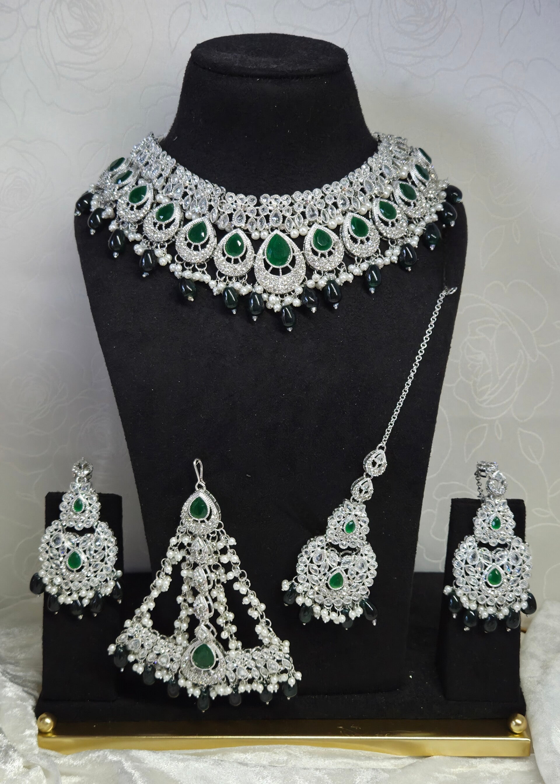 AD Polki Jhoomer set silver - Green