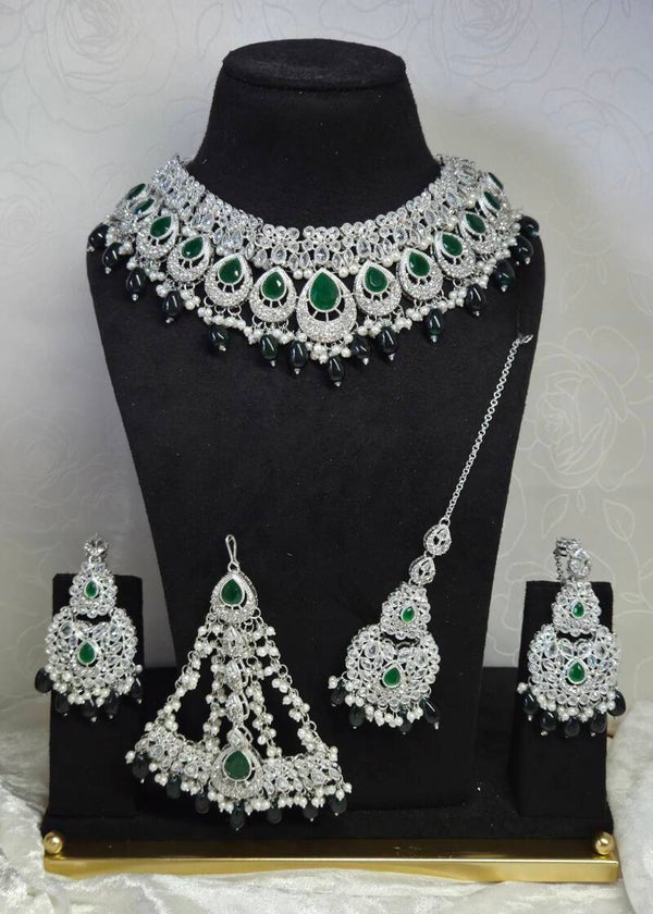 AD Polki Jhoomer set silver - Green