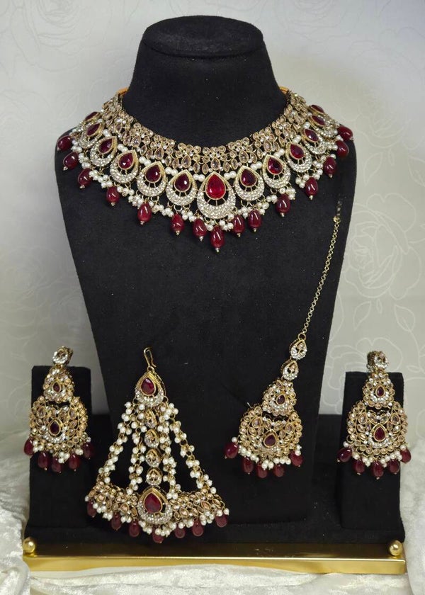 AD Polki Jhoomer set gold - Red