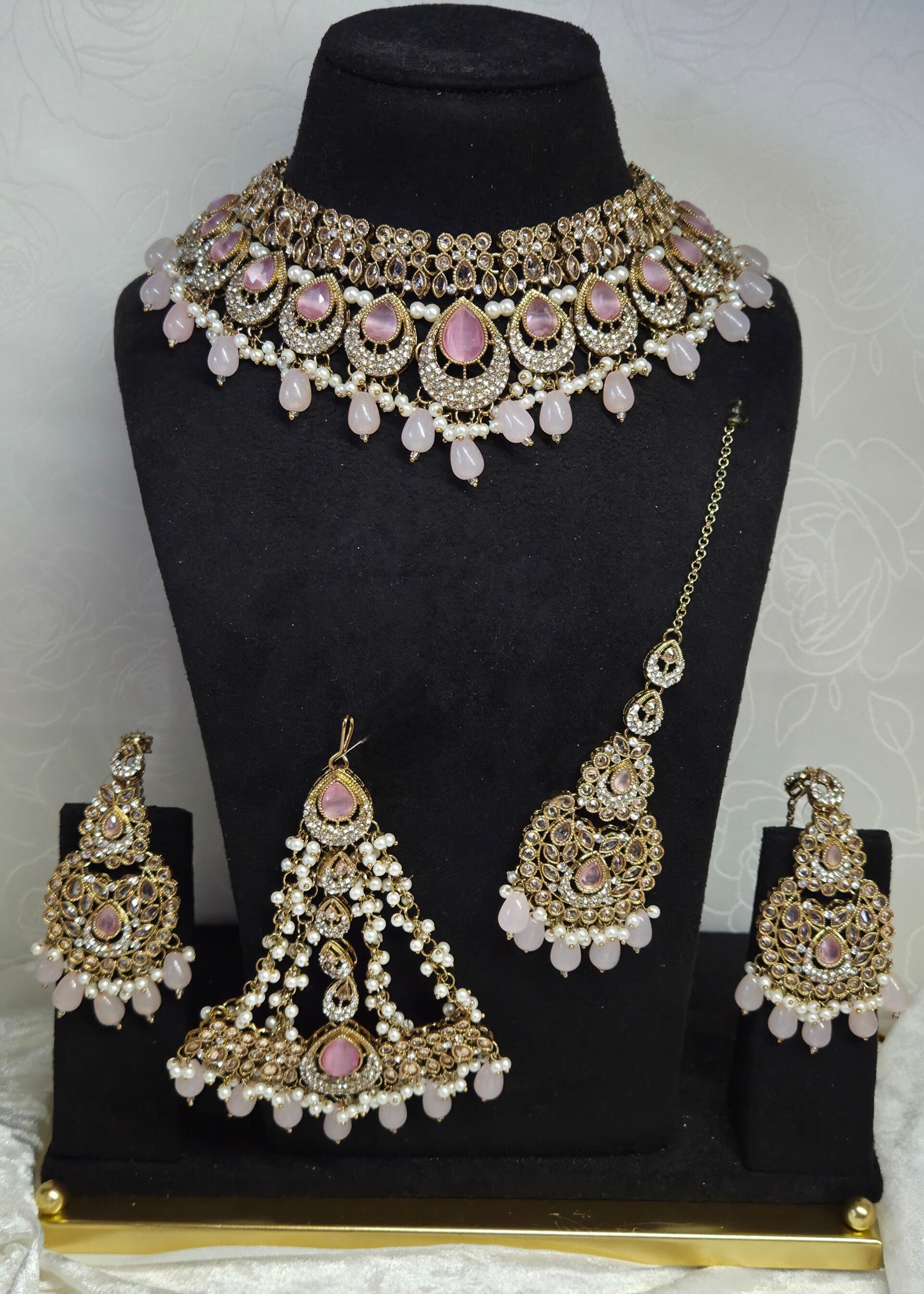 AD Polki Jhoomer set gold - Pink