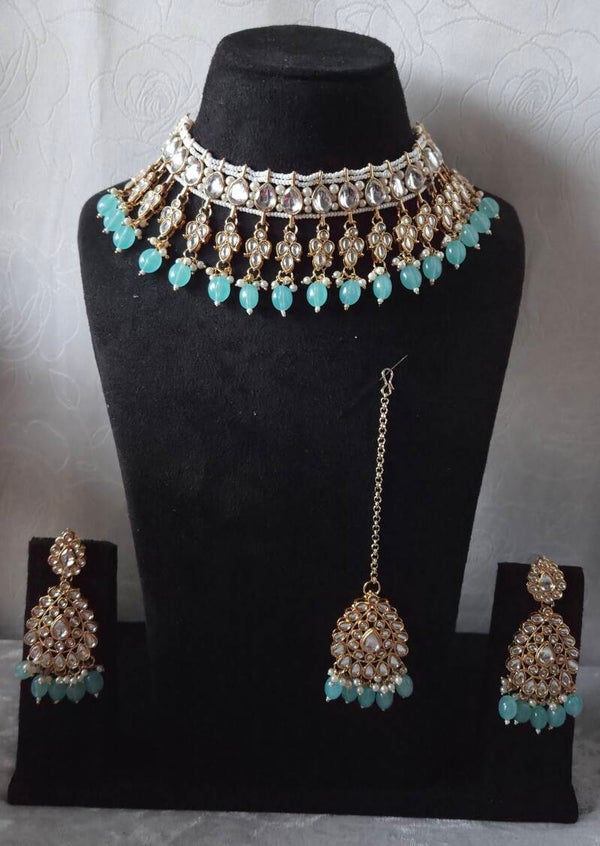 Kundan Amaliya set - Baby blue