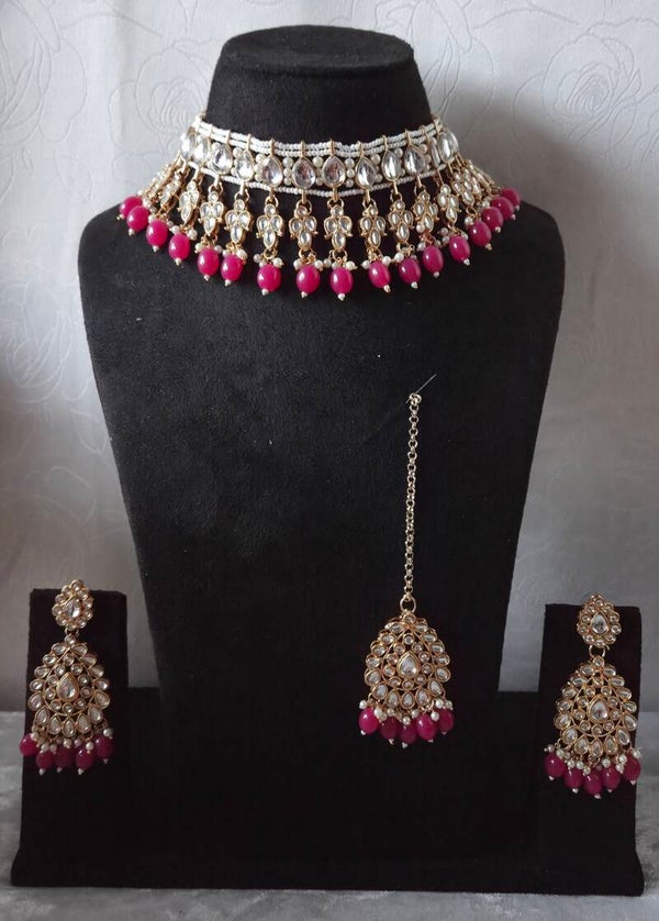 Kundan Amaliya set - Fucshia