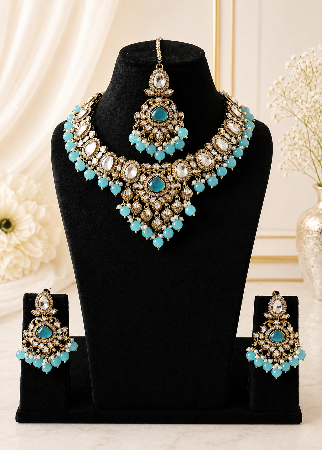 Kundan Brass Stone - Baby Blue