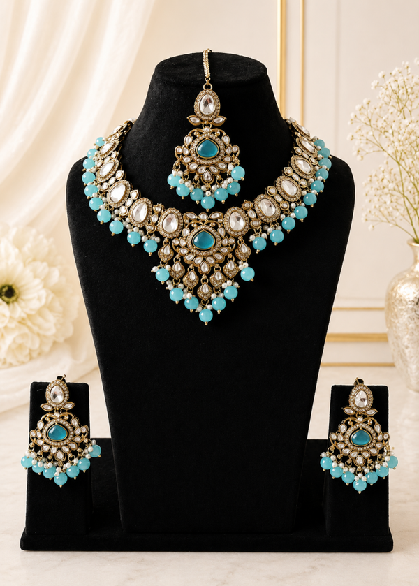 Kundan Brass Stone - Baby Blue