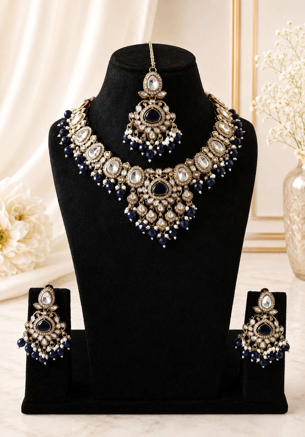 Kundan Brass Stone - Royal Blue