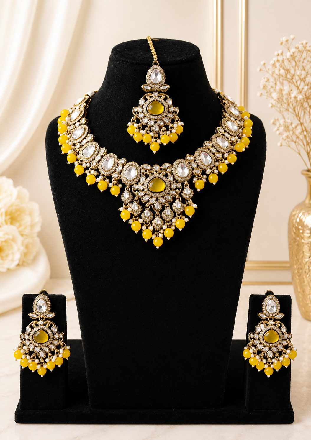 Kundan Brass Stone - Yellow