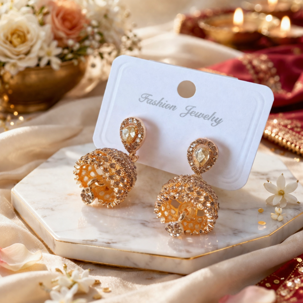 Mini jhumki - Gold Champagne stone