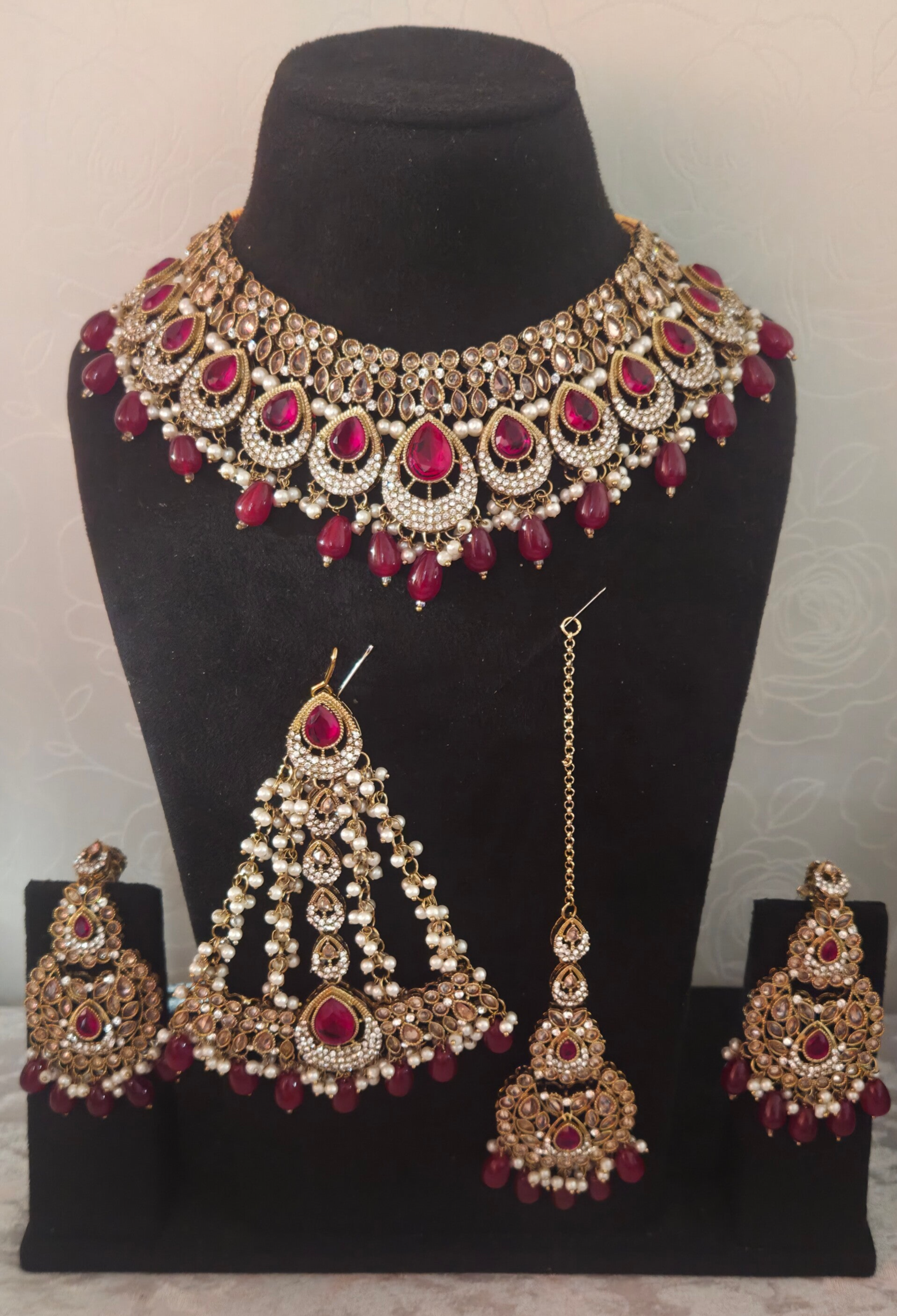 AD Polki Jhoomer set gold - Red