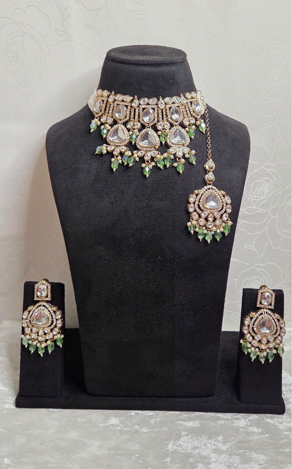 Kundan Heerandi set - Lemon Green