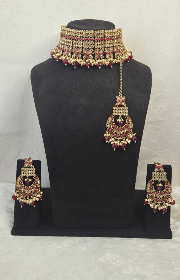 AD Polki Set - Mehroon