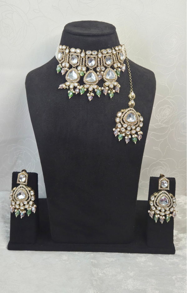 Kundan Heerandi set - Mint / Pink Combo