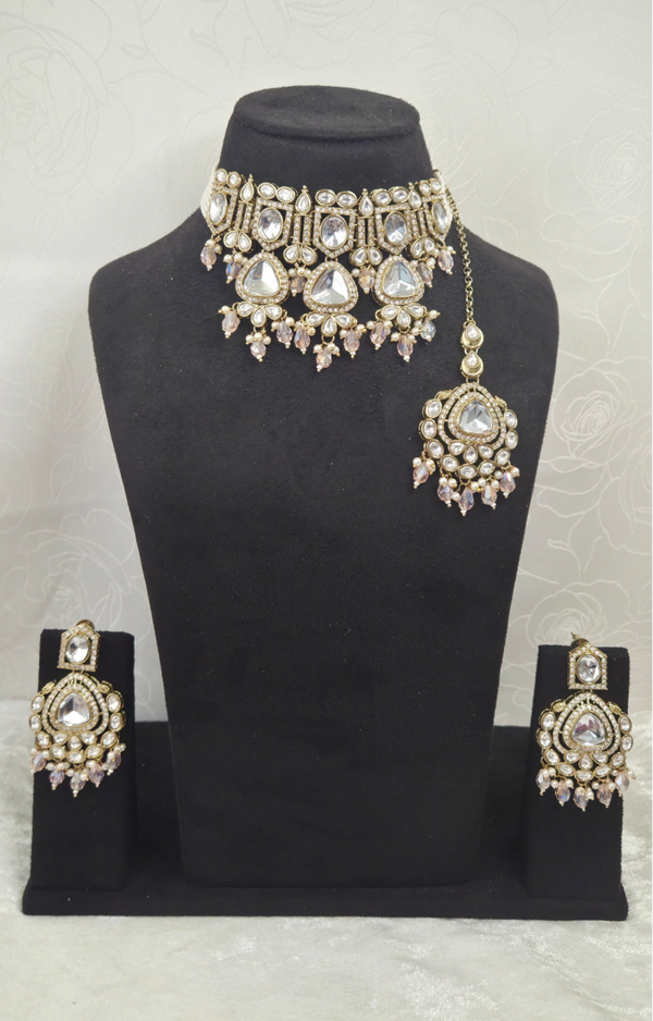 Kundan Heerandi set - Baby Pink