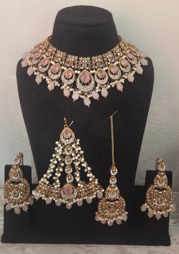 AD Polki Jhoomer set gold - Pink