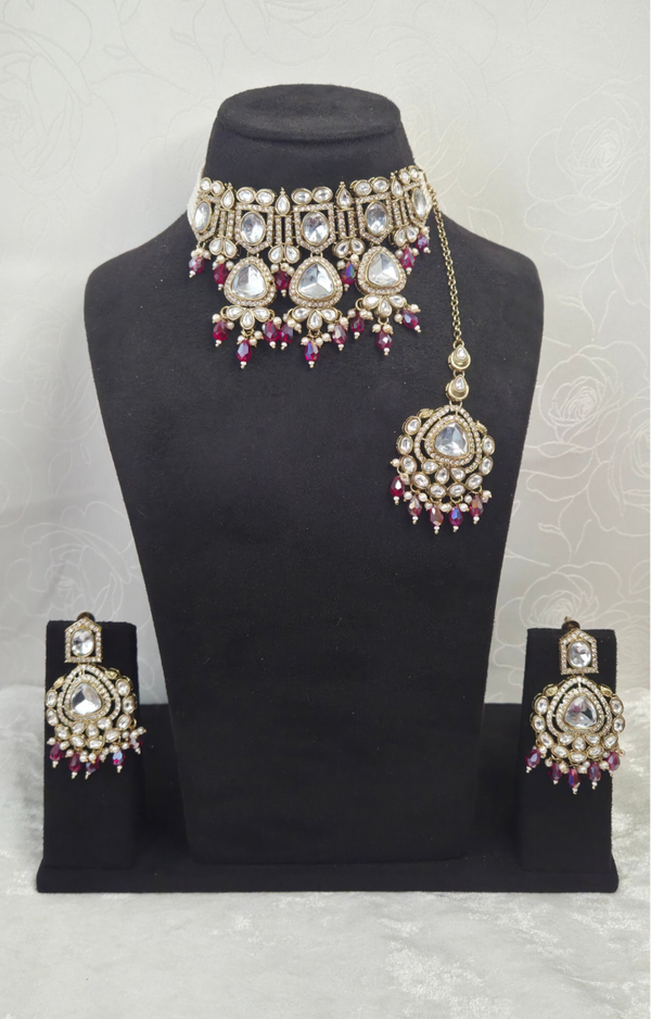 Kundan Heerandi set - Mehroon