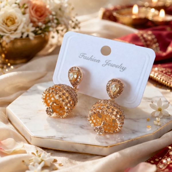 Mini jhumki - Gold Champagne stone