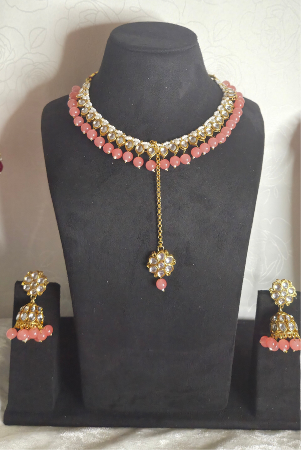 Kundan Set Heermaliya - Coral Pink