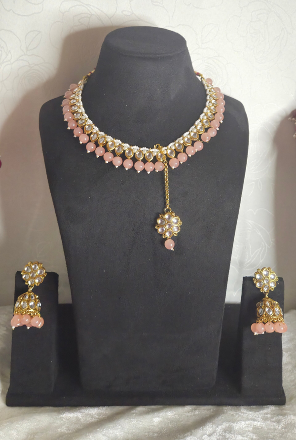 Kundan Set Heermaliya - Salmon