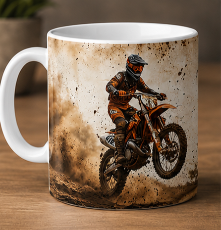 Personalised Motocross Dirt Bike Mug – Custom Name 11oz Ceramic MX Racing Coffee Cup for Motocross & Off-Road Fans