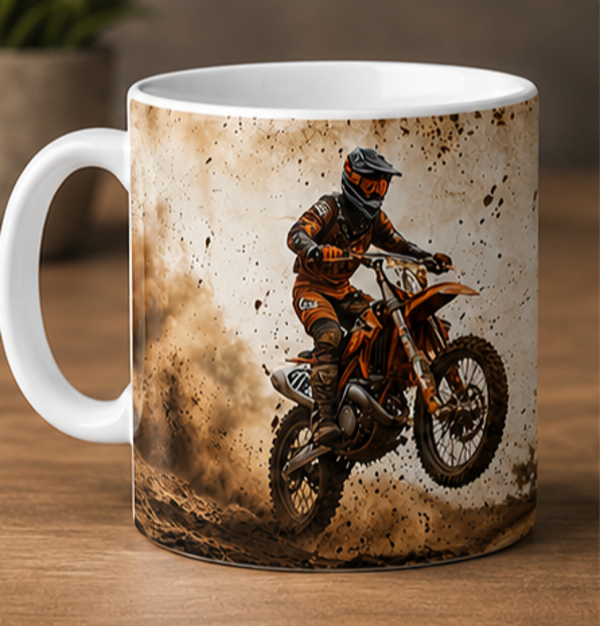 Personalised Motocross Dirt Bike Mug – Custom Name 11oz Ceramic MX Racing Coffee Cup for Motocross & Off-Road Fans