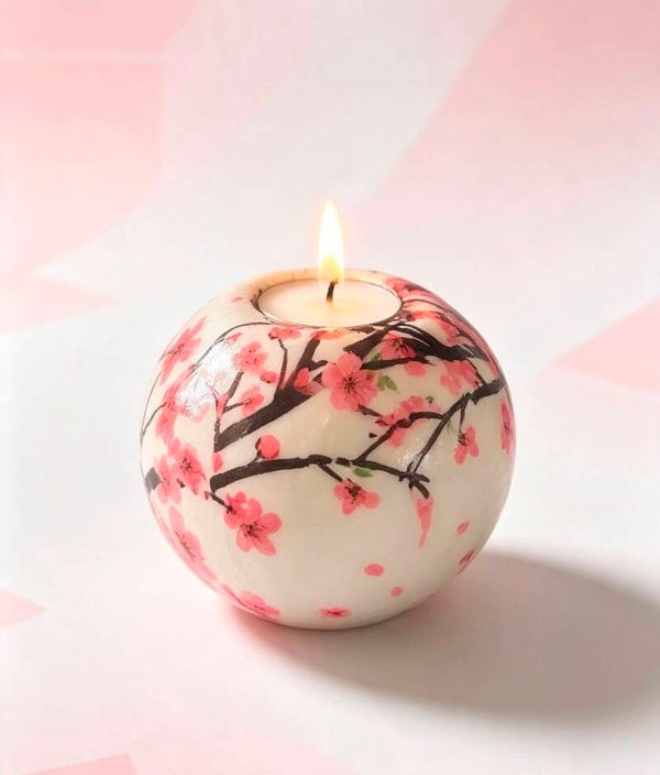 Cherry Blossom T-Light Holder – Pink Floral Candle Holder, Japanese Blossom Home Décor & Gift