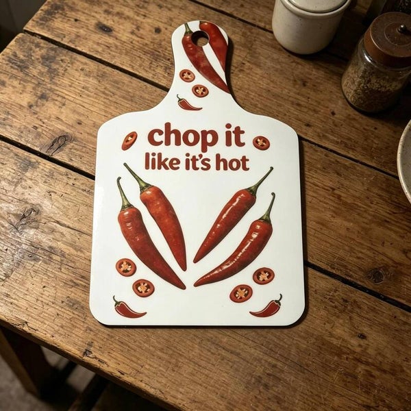 "Chop It Like It's Hot" Mini Chilli Pepper Decorative Chopping Board – Funny Kitchen Décor Gift