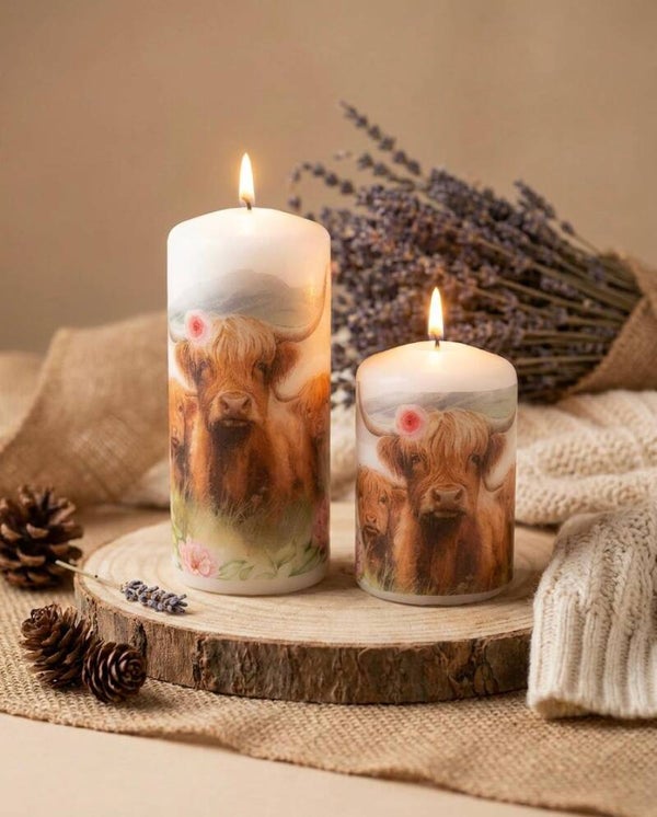 Highland Cow Decorative Candle | Farmhouse Animal Art, Cozy Country Home Décor