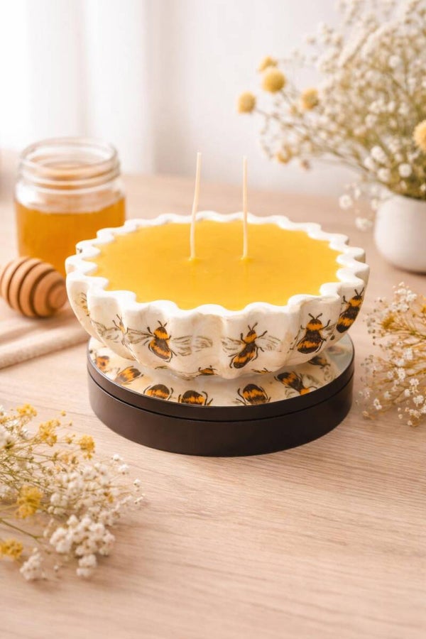 Hand-Poured Soy Candle in Bee-Inspired Resin Bowl – Reusable Decorative Dish