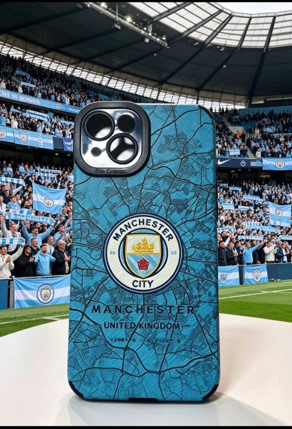 Manchester City iPhone 13 Case – Football Fan Phone Cover – Manchester City Inspired Protective Case – Blue Stadium Map Design Shockproof iPhone Case for Man City Supporters